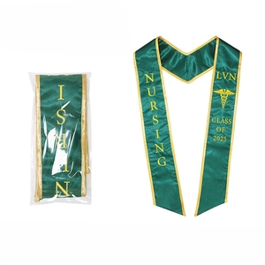 Châle double face à bord <span class=keywords><strong>doré</strong></span> Bandoulière scolaire Châle brodé personnalisé Étoles de graduation en satin de style universitaire - Product Image 1