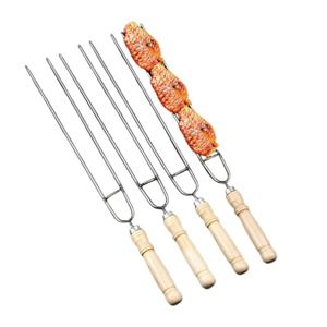 Al por mayor Brochetas de doble punta para barbacoa de acero inoxidable con mango de madera - Product Image 1