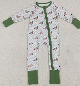Pelele con cremallera y estampado de pato mallard para bebé, de manga larga, de una pieza, con puños verdes - Product Image 1