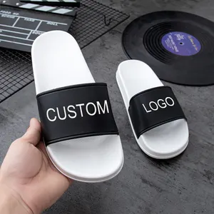 Sandálias de PVC EVA para homens com estampa personalizada com logotipo padrão unissex preto liso