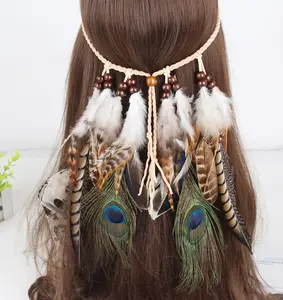 Banda de pelo de plumas hecho a mano estilo étnico indio bohemio de pelo banda de pelo de plumas