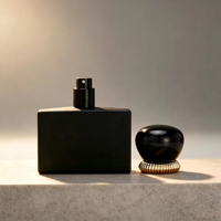 Flacon de parfum en verre transparent de luxe noir de 50 ml, flacon vide de 50 ml avec logo personnalisé en relief, vaporisateur à pompe, boîte, impression à l'écran