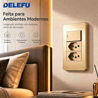 Prise murale DELEFU de luxe en acier inoxydable brossé 118x72mm, panneau de sortie électrique modulaire sans LED