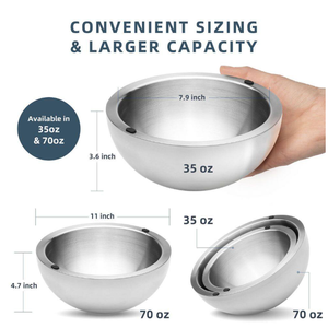 Bol de service <span class=keywords><strong>isotherme</strong></span> en acier inoxydable à double paroi pour glaces et sauces froides, avec entonnoir pour accompagnements et fruits - Product Image 5
