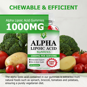 Gomitas de Ácido Alfa Lipoico de Marca Privada 1000MG Sin Azúcar, Apoyo Antioxidante, Salud Cerebral, Nutrición para la Vitalidad de la Piel, Dieta Vegetariana - Product Image 3