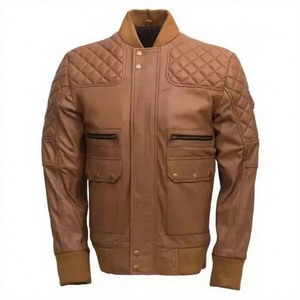 Autumn Winter Men's <b>Leather</b> <b>Jacket</b> Premium Wholesale <b>Long</b> Sleeve Bomber with Zipper Pocket Solid Color Casual Fashionable Design - Product Image 1