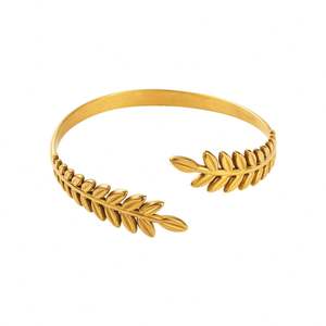 Pulsera de hoja de laurel romano griego de acero inoxidable para mujer, brazalete bohemio con orejas de trigo de Color dorado, joyería, regalo de San Valentín - Product Image 2