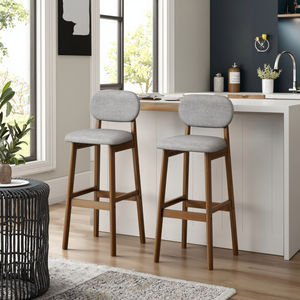 Banqueta Alta de Madeira Maciça com Design Moderno e Encosto para Casa, Ilha, Mesa, Caixa e Recepção - Product Image 2