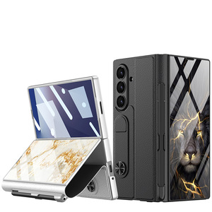 Funda de Lujo de Cuero PU para Teléfono Samsung Z Fold 8/7/6 5G, Compatible con Ranura para Lápiz y Agarre para Teléfono, Diseño Simple con Acabado de Vidrio - Product Image 1