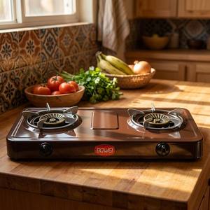 Cuisinière à gaz professionnelle à double brûleur - Panneau unique de couleur café - Économie d'énergie et nettoyage facile - Product Image 2