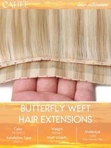 Extensiones de Cabello Caliee <span class=keywords><strong>con</strong></span> Clip, Color Marrón Claro <span class=keywords><strong>con</strong></span> Reflejos Rubio Platino, 20 Pulgadas, <span class=keywords><strong>con</strong></span> Doble Lengüeta, Corte de Mariposa, Cortables - Product Image 2