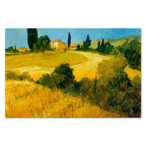 Pintura al Óleo <span class=keywords><strong>de</strong></span> Paisaje Pintada a Mano, Estilo Rústico Mediterráneo Italiano, Villa <span class=keywords><strong>Bella</strong></span> Toscana - Product Image 1