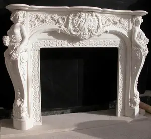 Modern interior decoration natural stone fireplace wrapped around French marble mantels for sale