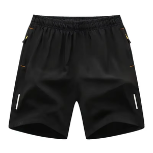 Dropshipping Short athlétique pour homme, polyester respirant à séchage rapide avec poches zippées et cordon de serrage, style sportif de couleur unie - Product Image 1
