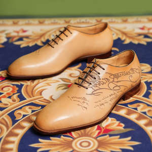 Chaussures Oxford pour hommes, sculptées à la main, à motifs floraux, style italien vintage, en cuir véritable, chaussures de mariage, chaussures de cérémonie - Product Image 2