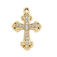 PandaHall 100 Pcs Pendentifs Religieux Catholiques Plaqué Or, Croix en Alliage de Zinc avec Strass en Cristal, Breloques de Bijoux Tendance