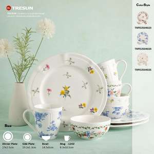 Ensemble de vaisselle en céramique à imprimé de fleurs artistiques, vaisselle durable pour les maisons modernes et l'utilisation quotidienne - Product Image 6