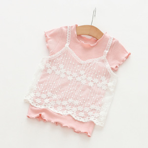 Girl's Fashionable Blank Solid Color Two Pieces High Quality T Shirts Price China - Product Image 3