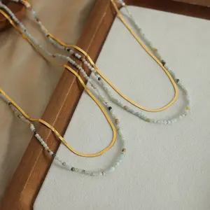 Collana di perline in pietra naturale minimalista Boho collana con lama a doppio strato impermeabile collana girocollo in acciaio inossidabile placcato oro