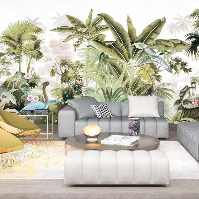 Waterproof Interior Wall Decoration for Home Use Peel and Stick Wall Paper Vintage Green Mural Wallpaper for Walls