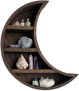 Living Room Bedroom Decor Hanging Storage Display Wooden Floating Shelves Wall Mounted Moon Shelf