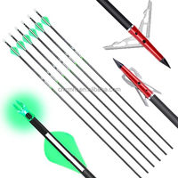 Ensemble de 6 flèches en carbone HT de 31 pouces avec pointes mécaniques et nocks lumineux, flèches de chasse pour arc à poulies et arc classique OEM
