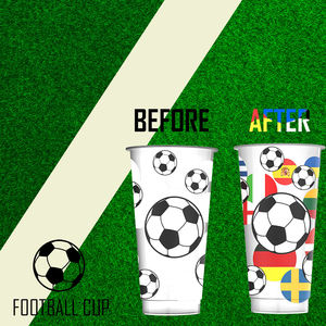कस्टम फुटबॉल प्रशंसक ज़ोन उपहार 2026 फुटबॉल कप 24 औंस पीपी तापमान पुनः प्रयोज्य ठंडे प्लास्टिक रंग का कप ढक्कन और पुआल के साथ - Product Image 2