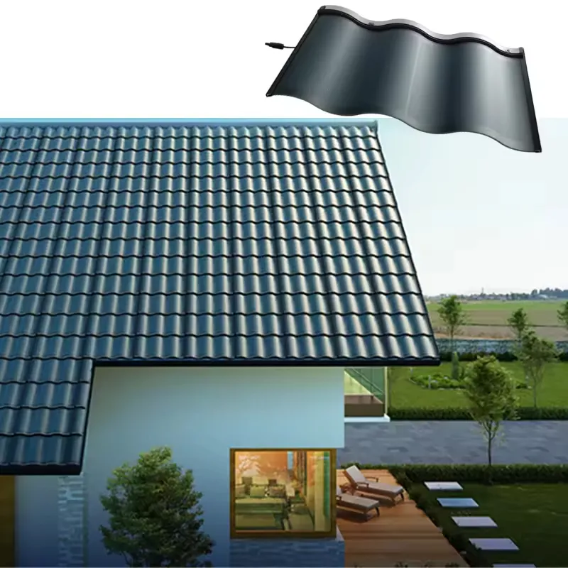 Telha solar BIPV de baixo custo e energia superior, telha de metal revestida de pedra integrada com painéis fotovoltaicos