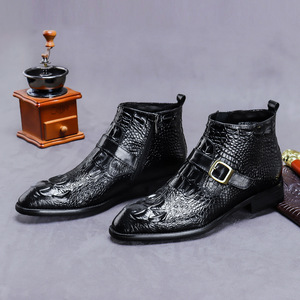 Chaussures en cuir pour hommes à tige haute avec motif crocodile, mocassins en cuir de vachette, bottines d'affaires à fermeture éclair pour hommes - Product Image 6