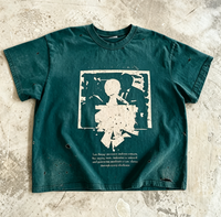 T-shirt personnalisé surdimensionné et court, style streetwear, avec motif graphique DTG, effet délavé vintage, en coton épais pour homme