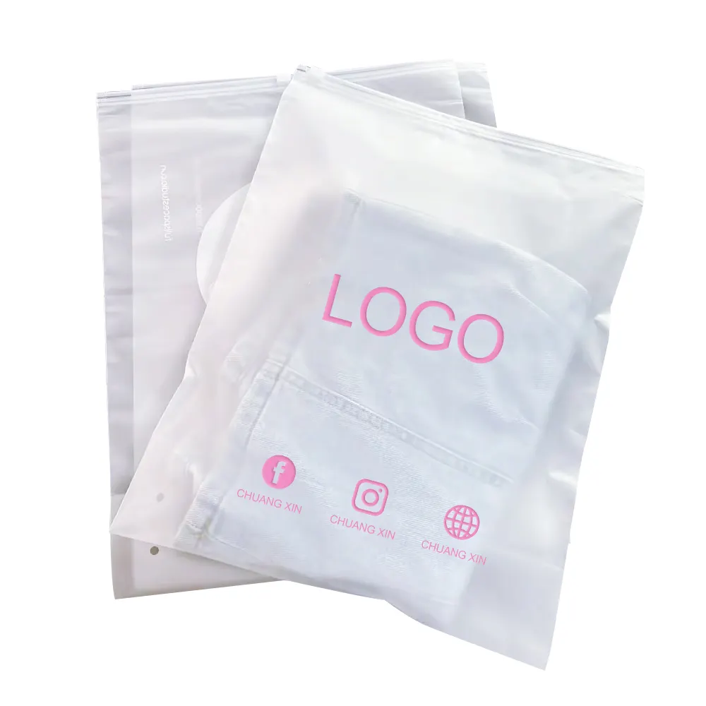 ZYCX özel plastik kilitli çanta Pvc plastik fermuar konfeksiyon ambalaj için Logo ile fermuarlı çanta giyim buzlu fermuarlı çanta