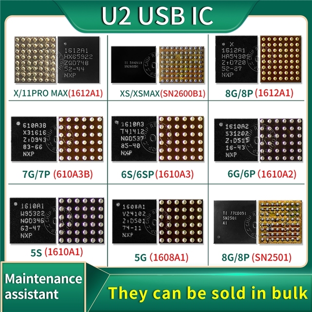 1pcs 100% NEW U2 USB IC Chip 1612A1 610A3B 1610A3 1610A2 1610A1 1616A0 For iphone 11 pro max XS XR X 8 7 6s 6 plus 5s 5c U2 IC