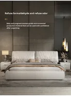 Lit de luxe en cuir pleine fleur, lit double italien minimaliste à tête de lit haut avec cadre en bois massif pour projets hôteliers et villas haut de gamme