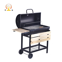 Barbecue moderne haut de gamme en acier et métal, fumoir décalé avec table latérale, barbecue à charbon de bois en forme de tonneau pour l'extérieur