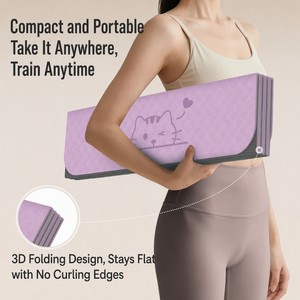 Tapis de yoga rose antidérapant, pliable, grande taille, épais, en TPE, pour le fitness, l'exercice et le camping - Product Image 3