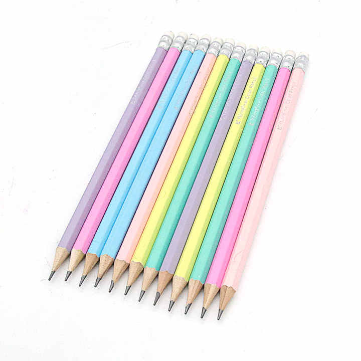 Lot De 30 Crayons à Papier HB Avec Gomme - Hexagonaux, 6 Couleurs - Pré-taillés - Pour école, Bureau, Dessin