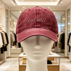 Gorra de Béisbol Vintage Lavada Roja de 6 Paneles con Malla Transpirable en la Parte Trasera, Gorra con la Frase "LIVE WELL", Protección Solar para Hombres y Mujeres - Product Image 5