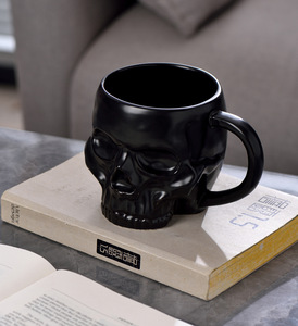 DAMAI Happy Halloween Hit 3D Sculpted White Black Skull Mug Ghost Ceramic Party Cups for Halloween Tableware & Decorations - Product Image 6