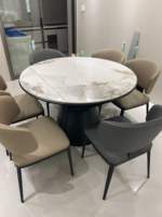 Mesa de Comedor Plegable Telescópica Ajustable de Alta Gama con Tapa Redonda de Mármol y Patas de Metal para Hotel y Hogar, 8 Plazas, Venta al Por Mayor