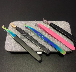 Pince à cils en acier inoxydable durable ronde de type L Volume russe Extension de cils pointe en fibre de beauté pince à épiler à botte pointue - Product Image 4