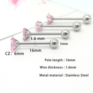 Piercing de Langue en Acier Inoxydable avec Zircon, Extrémité Sphérique, Design Géométrique M45614 - Product Image 3
