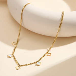 Collar con Colgante de Trébol de Cuatro Hojas en Acero Inoxidable Chapado en Oro de 18K, con Madreperla Blanca y Circonita, Estilo Bohemio, PVD - Product Image 6