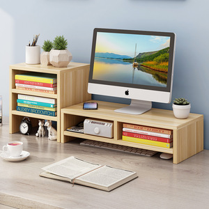 Computer Riser Stand Desktop Storage 3 Tier <b>Wood</b> Monitor Lift With Drawers Office Organizer Student Dormitory Shelf - Product Image 1