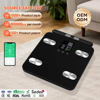 Timbangan Badan Digital 180kg 8 Sensor Elektronik Layar LCD Warna-warni AV Timbangan Lemak Tubuh Pintar Platform Kaca Tempered Pengaman