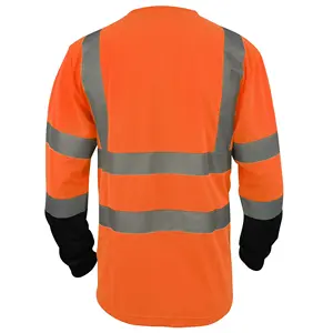 T-Shirt da lavoro alta visibilità a manica lunga fluorescente rapida asciugatura Hi Vis da costruzione personalizzata da uomo riflettente di sicurezza