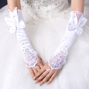 Gants de mariée perlés de <span class=keywords><strong>mariage</strong></span>, gants en satin sans doigts coude nœud papillon mitaines pour fête - Product Image 4