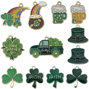 Irish Clover Alloy Pendant Charms For DIY Jewelry Accessories St Patrick's Day Themed Party Decorations Unisex Green Drip Design - Product Image 5