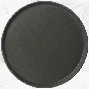 NSF Restaurant Grade Non-Slip Tray Plastic Rubber Lined Round Serving Tray Black