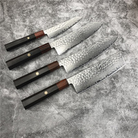 Ensemble de couteaux de cuisine professionnels japonais DM23R Series, couteau à lame affûtée avec texture martelée exquise, manche en bois, lame partielle en damas
