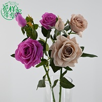 Fleur artificielle en latex à toucher réel, 3 têtes, 75 cm, bouquet de roses pour décoration de mariage, arrangement floral, accessoires de photographie